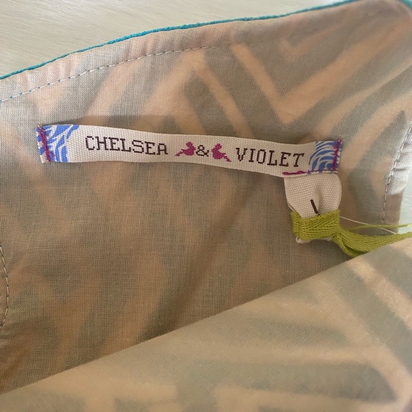 NWT Chelsea & Violet Dress sz L Beige Blue Shift Textured Keyhole Ikat Lined - Picture 3 of 10